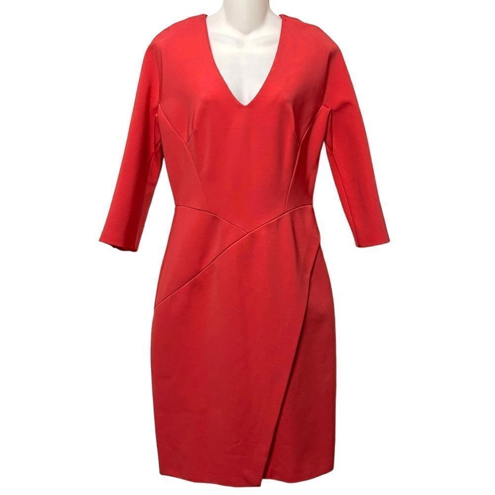 NWT J. MENDEL Techno Jersey V-Neck 3/4 Sleeve Sheath Dress 12